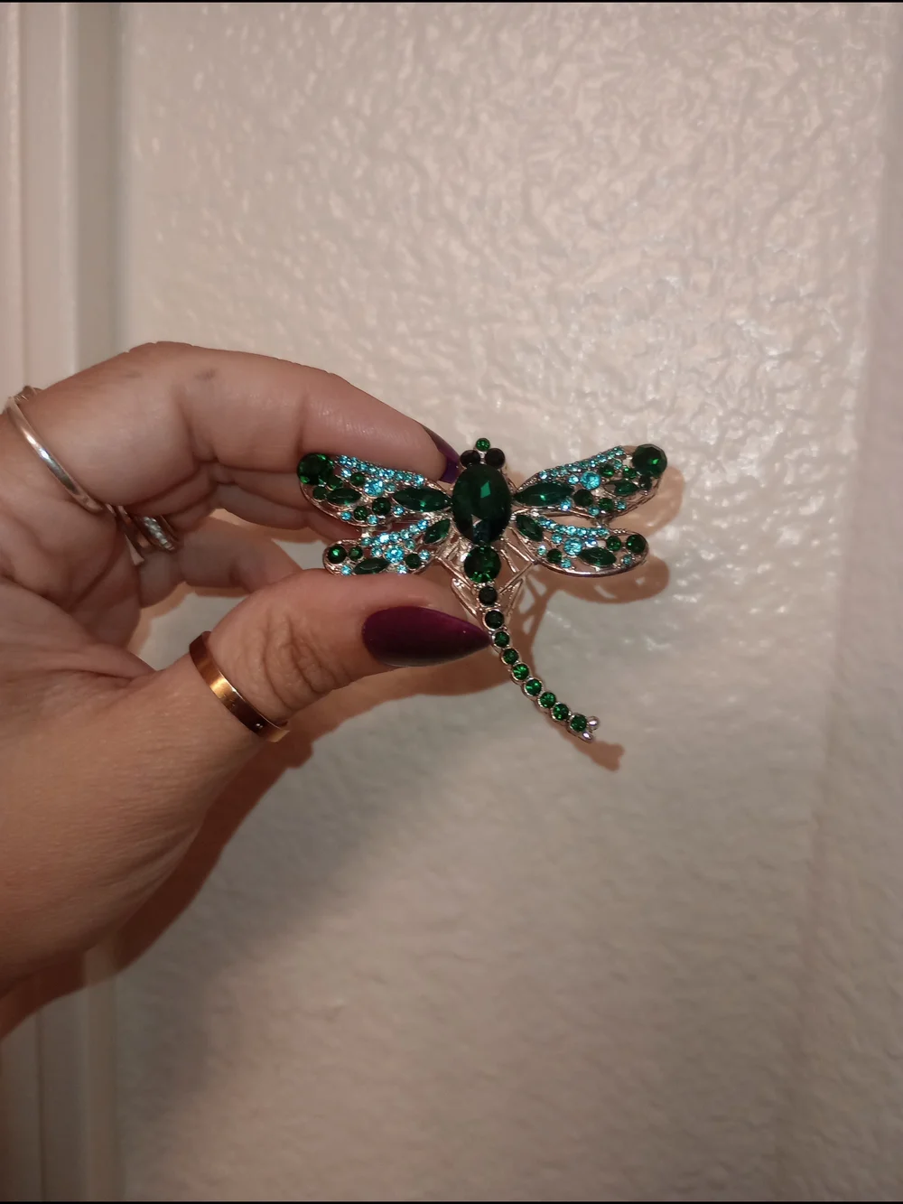 Emerald Green Dragonfly Crystal Brooch